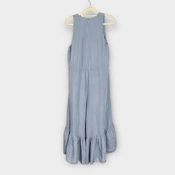 Tibi Ruffle Hem Jumpsuit Womens 2 Blue Gray Twill Wide Leg Sleeveless V-Neck RTR - Picture 2 of 6